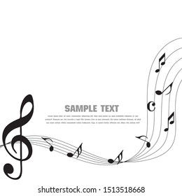 Abstract music notes  wave background. Black G-clef and music notes isolated 