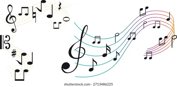 Onda de notas de música Abstractas – Notas musicales fluidas Vector de fondo