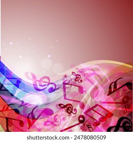 Abstract Music Notes and Wavy Background with Copy Space.