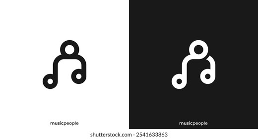 Abstract Music People Logo (Logomarca das pessoas da música abstrata). Music Note e Pessoa com Estilo de Contorno Lineart. Logotipo do músico, Ícone, Símbolo, Vetor, Inspiração do design.