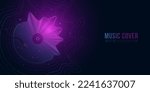 Abstract music plate of glowing vibrating lines for disco party design. Musical event cover. Sound vibrations with sparks. Vector illustration. EPS 10