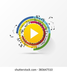 Abstract music play button with note. Vector illustration
