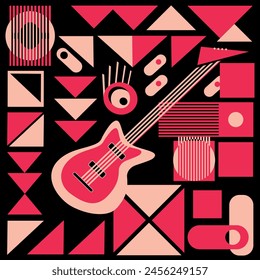 Abstract music poster design template background with rock guitar image. Design element template can be used for background, banner, brochure, print, publication, vector illustration