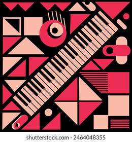 Abstract music poster design template background with piano image. Design element template can be used for background, banner, brochure, print, publication, vector illustration