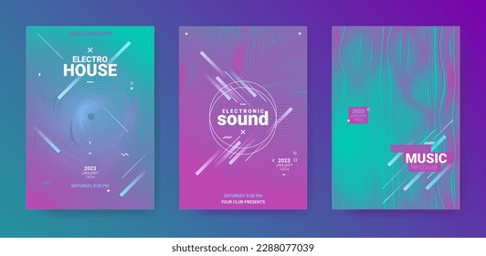 Abstract Music Poster. Electronic Dance Flyer. Vector Edm Background. Gradient Distort Waves. Abstract Music Poster. Geometric Festival Illustration. Techno Sound Cover. Abstract Music Posters Set.