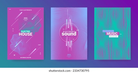 Afiches De Música Resumen. Volante de fiesta electrónica. Fondo del vector Edm. Movimiento de onda de degradado. Afiche De Música Resumen. Cartel mínimo del Festival. Tapa de sonido Techno. Afiche De Música Resumen.