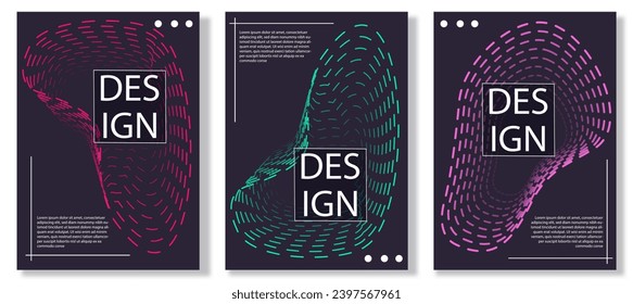 Abstract music posters set. Gradient wavy shapes. Cyberspace and virtual reality, sound. Graphic elements for website. Cartoon flat vector collection isolated on white background