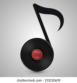 Abstract Music Record Background. Vinyl Disk In The Form Of Notes, Vector Illustration 