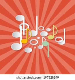 Abstract Music Retro Red Background with Notes Made from Paper