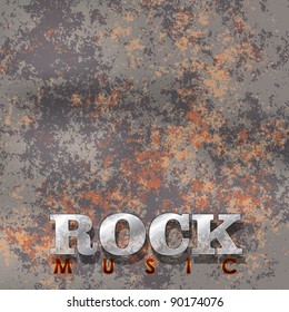 Abstract music rusty background with the word rock