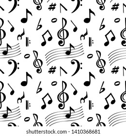 Abstract music seamless pattern background vector illustration. Music note icons drawn seamless pattern, retro sound background