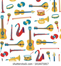 Abstract Music Seamless Pattern on White Background.