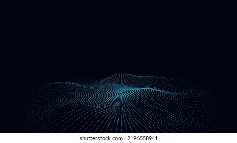 Abstract music sound wave with dots. Dark cyberspace with moving particles. Vector futuristic circle wave with digital database. Big data analytics.