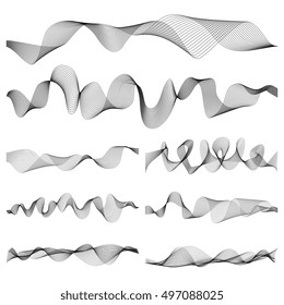 Abstract music sound waves pulse vector set. Digital frequency track equalizer illustration