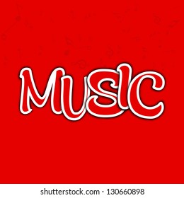 Abstract Music text on red background.
