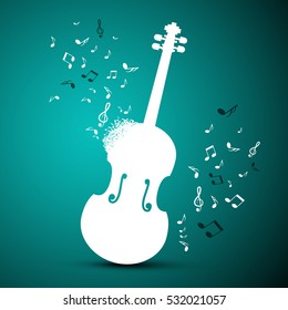 Abstract Music Vector Background. Violin and Notes.
