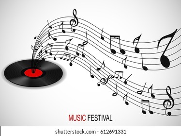 abstract music vector illustration- vinyl and music notes