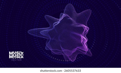 Abstract Music Visualization With 3D Waveform Shape Made of Glowing Dots in Purple and Blue Tones on Dark Background. Perfect for EDM, Sound, and Tech Art. Vector Illustration.