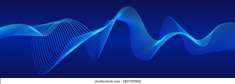 Ola musical abstracta de muchas líneas. Líneas de color de curva sobre fondo blanco. Bandas onduladas dinámicas del vector.