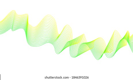 Abstract music wave of many lines. Curve colored lines on white background. Vector dynamic wavy stripes.