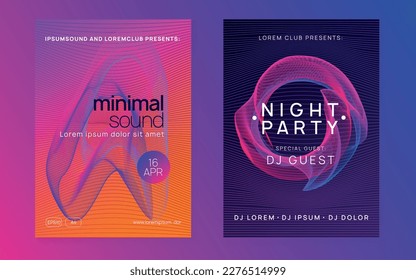 Abstract music. Wavy discotheque brochure set. Dynamic fluid shape and line. Abstract music flyer. Techno dj party. Electro dance event. Electronic trance sound. Club poster.