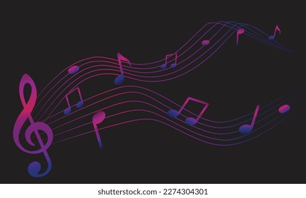 Abstract musical background. Artistic abstract background with rainbow music notes. Illustration design.