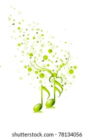 Abstract musical background with bright flying up bubble and stars