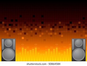 Abstract musical background with equalizer and loudspeakers