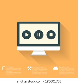 Abstract musical background with flat web icons.