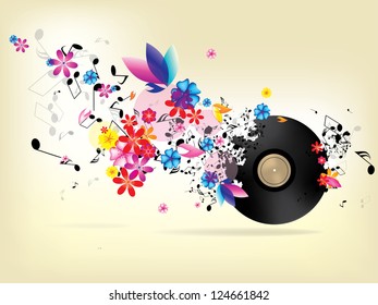 Abstract musical background with floral elements