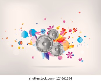 Abstract musical background with floral elements
