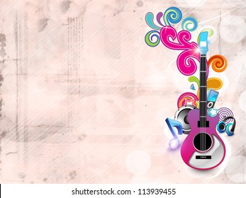 Abstract musical background with guitar and florals. EPS 10.