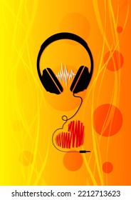 Abstract musical background with headphones and heart