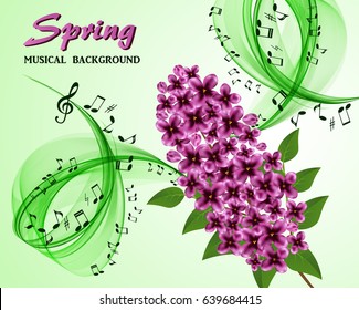 Abstract musical background with a lilac branch