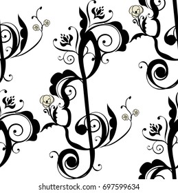 Abstract musical background with music notes and floral.