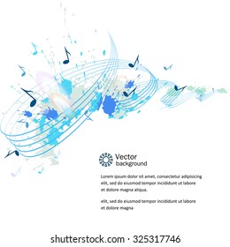 Abstract musical background - notes, paint spots. Vector.
