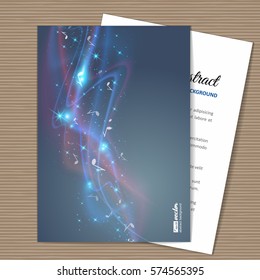 Abstract musical background - notes. Transparent color waves. Background of glowing light effect. Space for your message. Eps 10 vector illustration. 