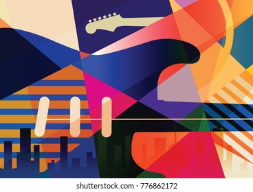 Abstract musical background, retro poster, electric guitar