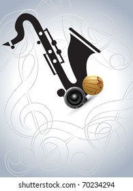 abstract musical background with saxophone, vinyl