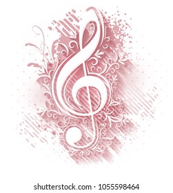 Abstract musical background with treble clef in popular pink tones. 