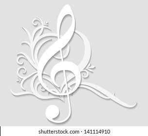 Abstract musical background with treble clef in cut of paper style