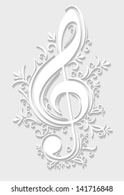 Abstract musical background with treble clef in cut of paper style