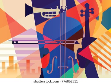 Abstract musical background. Two contrabasses and trumpet