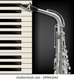 abstract musical black background with saxophone and piano