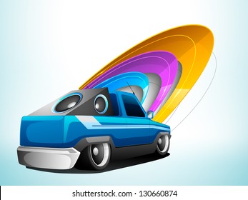 Abstract Musical Car with loud speakers.