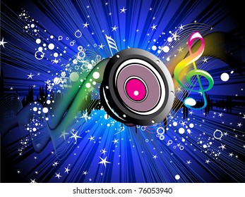 abstract musical concept background with vinyl, colorful wave  and musical notes