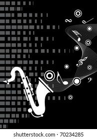 abstract musical equalizer background with saxophone, musical notes