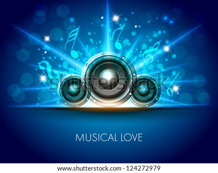 Abstract musical flyer with speakers on blue background. EPS 10.