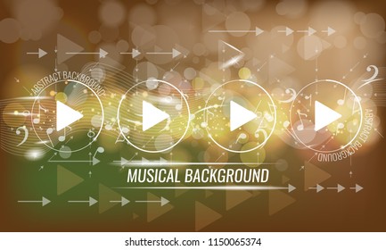 Abstract musical futuristic background with arrows and bokeh effect. Vector background. Brown color