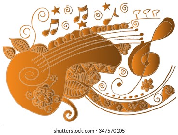 abstract musical with guitar and floral